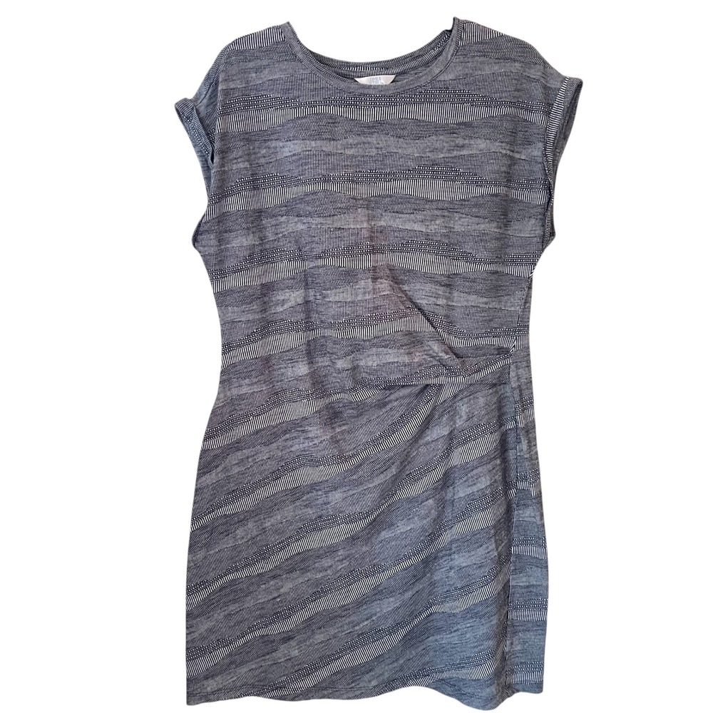 Time and Tru Womens Blue Cove Striped Draped Faux Wrap Dress Large 12-14